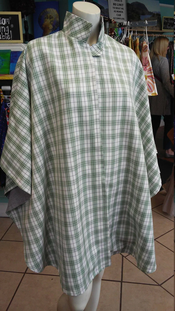 Tidal Cool Green And Cream Plaid Print Cape Bomber Jackets