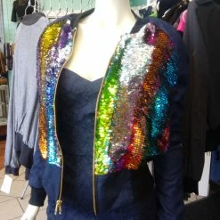 Tidal Cool Bomber Jackets Rainbow Sequin Color Shift Bomber Jacket
