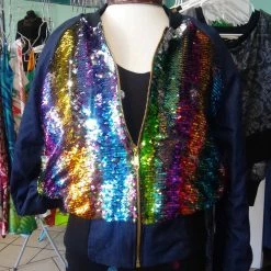 Tidal Cool Bomber Jackets Rainbow Sequin Color Shift Bomber Jacket