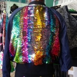 Tidal Cool Bomber Jackets Rainbow Sequin Color Shift Bomber Jacket