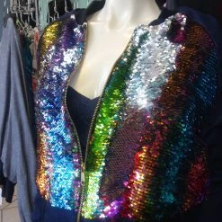 Tidal Cool Bomber Jackets Rainbow Sequin Color Shift Bomber Jacket