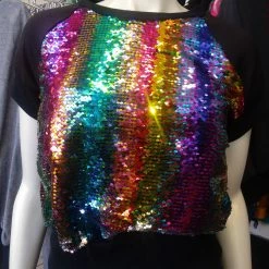 Tidal Cool Bomber Jackets Rainbow Sequin Color Shift Pullover Top