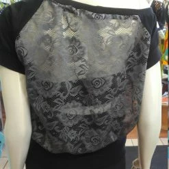 Tidal Cool Tops And Ponchos Off Shoulder Slouch Sweatshirt In Grey Floral Lace And Black Cuffs