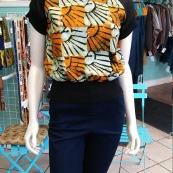 Tidal Cool Tops And Ponchos Unisex African Batik And Jersey Crew Neck Pullover In Ankara Cotton With Sun Motif