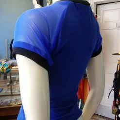 Tidal Cool Bright Blue Mesh Sleeve And Brushed Knit Pullover With Black Trim Tops And Ponchos