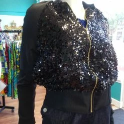 Tidal Cool Black Sequin Bomber Jacket With Side Pockets