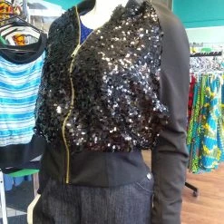 Tidal Cool Black Sequin Bomber Jacket With Side Pockets