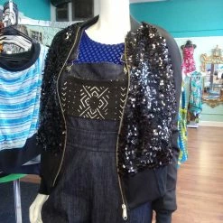 Tidal Cool Black Sequin Bomber Jacket With Side Pockets