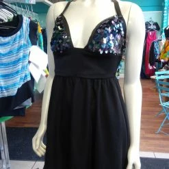 Tidal Cool Dresses Flirty Gunmetal Sequin Cocktail Dress With Sequin Skirt And Plunge Neckline