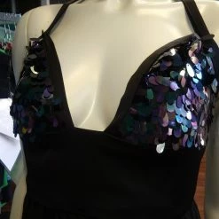 Tidal Cool Dresses Flirty Gunmetal Sequin Cocktail Dress With Sequin Skirt And Plunge Neckline