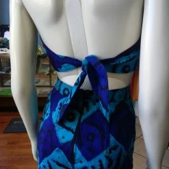 Tidal Cool Dresses African Batik Mermaid Dress With Halter Midriff With Kukui Beads And 2 Layered Full Length Skirt