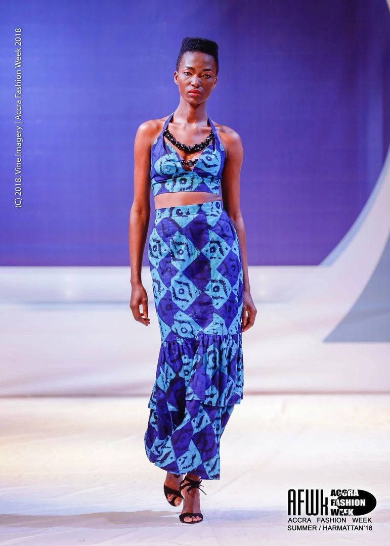 Tidal Cool Dresses African Batik Mermaid Dress With Halter Midriff With Kukui Beads And 2 Layered Full Length Skirt
