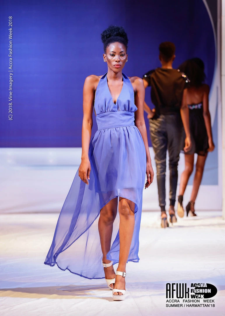 Tidal Cool Dresses Ethereal Blue Azure Chiffon Dress With Rhinestone Back Chains, In High Low Silhouette And Halter Neckline