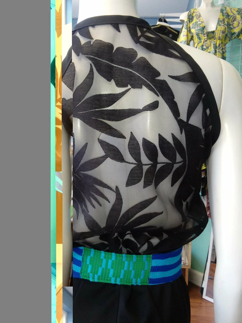 Tidal Cool Green And Blue African Kente Cloth Belt With Tassel Ties