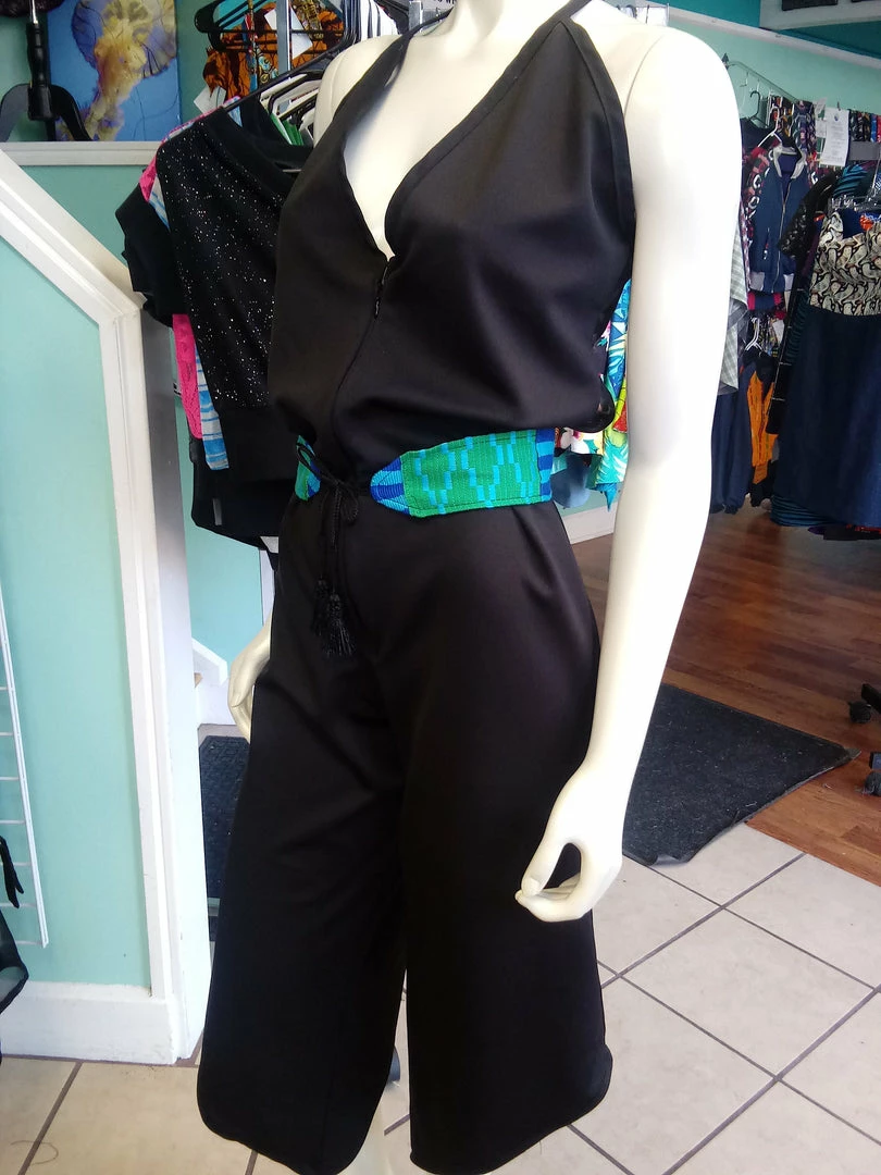 Tidal Cool Green And Blue African Kente Cloth Belt With Tassel Ties