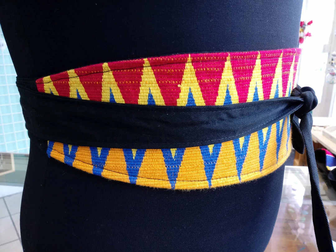 Tidal Cool Reversible African Kente Cloth Obi Belt Belts, Hats And Accessories