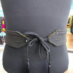 Tidal Cool Reversible Mudcloth And Denim Tassel Belt Belts, Hats And Accessories