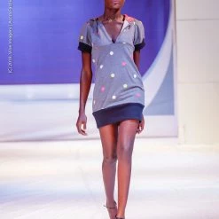 Tidal Cool Athletic Hoodie Dress In Pink African Kente Cloth And Grey Polka Dot Sweatshirt Knit Dresses