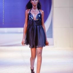 Tidal Cool Dresses Flirty Gunmetal Sequin Cocktail Dress With Sequin Skirt And Plunge Neckline