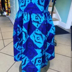 Tidal Cool Dresses African Batik Mermaid Dress With Halter Midriff With Kukui Beads And 2 Layered Full Length Skirt