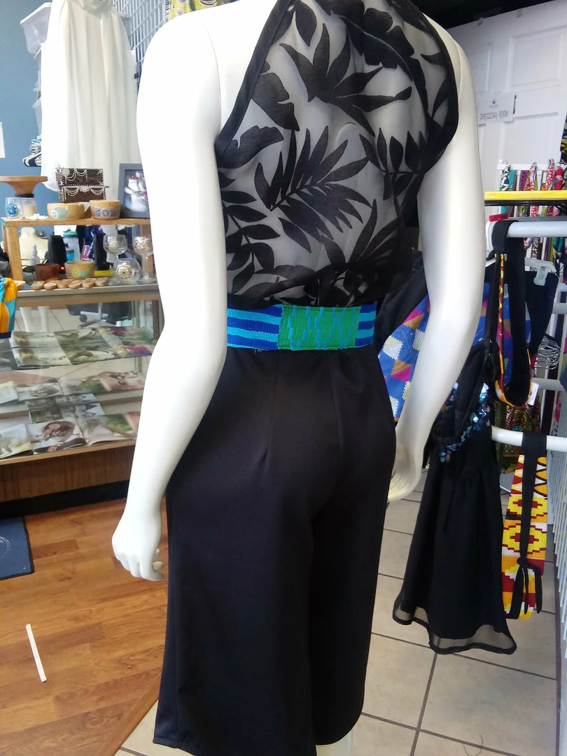 Tidal Cool Green And Blue African Kente Cloth Belt With Tassel Ties