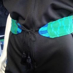 Tidal Cool Green And Blue African Kente Cloth Belt With Tassel Ties