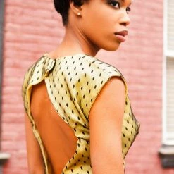 Tidal Cool Yellow And Black Swiss Dot Lace Dress