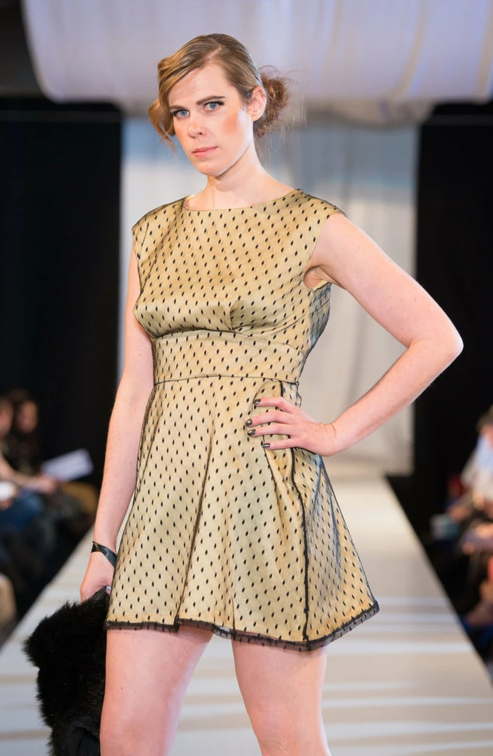 Tidal Cool Yellow And Black Swiss Dot Lace Dress