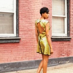 Tidal Cool Yellow And Black Swiss Dot Lace Dress