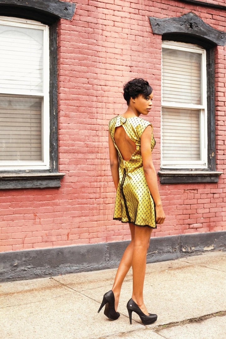 Tidal Cool Yellow And Black Swiss Dot Lace Dress