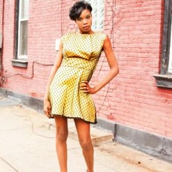 Tidal Cool Yellow And Black Swiss Dot Lace Dress