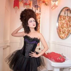 Tidal Cool Black Brocade Corset With Purple And Black Lace Trim