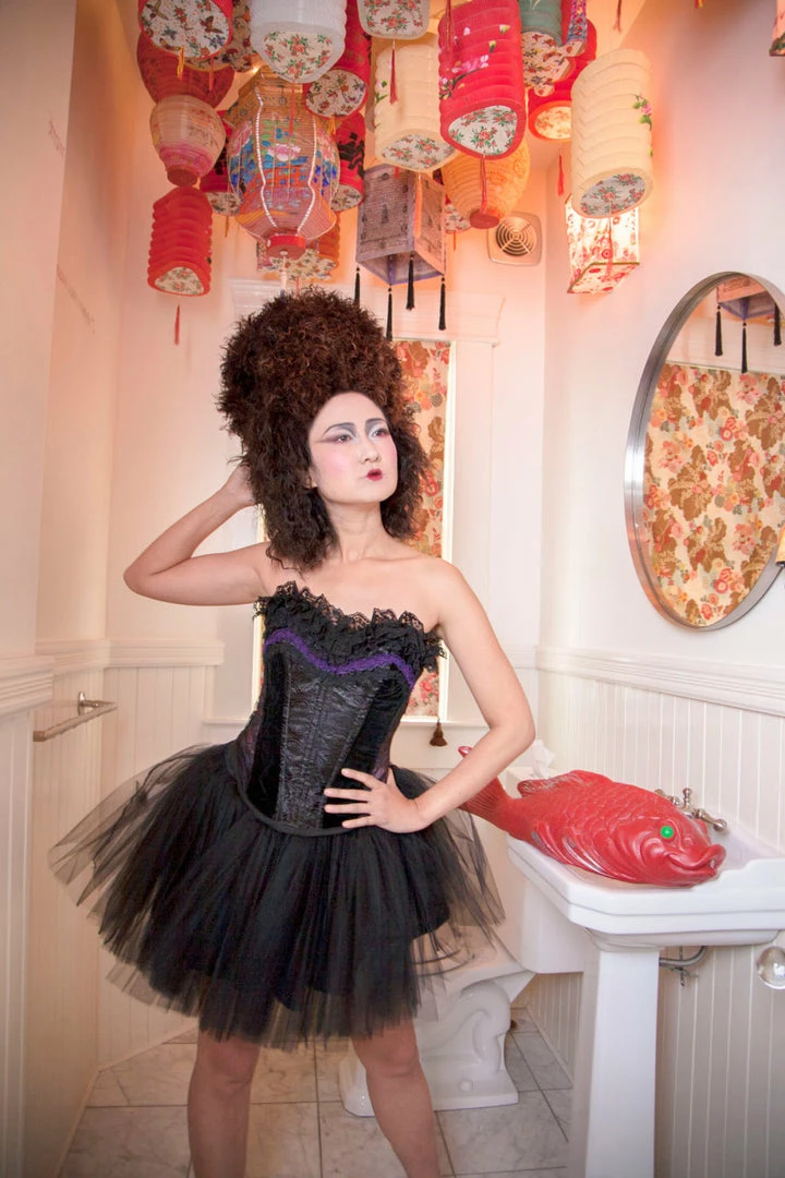 Tidal Cool Black Brocade Corset With Purple And Black Lace Trim