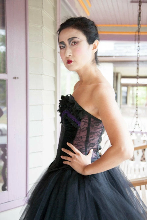 Tidal Cool Black Brocade Corset With Purple And Black Lace Trim
