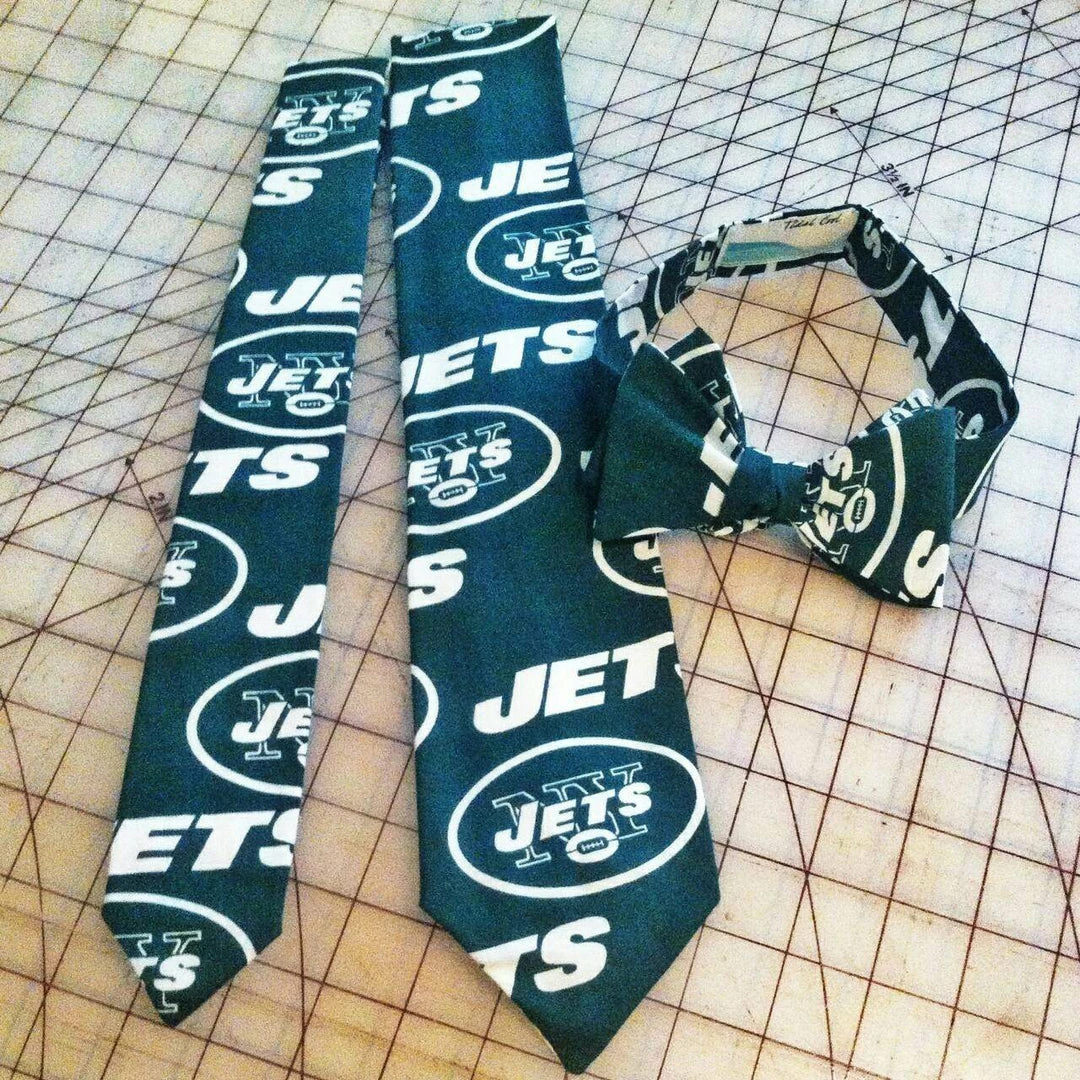 Tidal Cool New York Jets NFL Neckties In Bow Tie, Skinny Tie, And Standard Tie Styles, Kids Or Adult Sizes