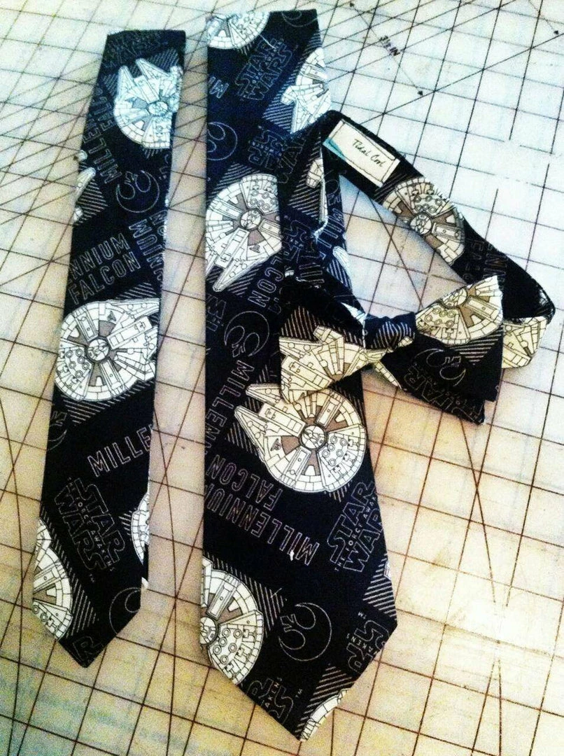 Tidal Cool Millennium Falcon Star Wars Neckties In Bow Tie, Skinny Tie, And Standard Tie Styles, Kids Or Adult Sizes Neckties, Vests, Pocket Squares And Cummerbunds