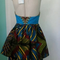 Tidal Cool Dresses Halter Neck Sundress In Rich Dashiki And Feather African Ankara Prints