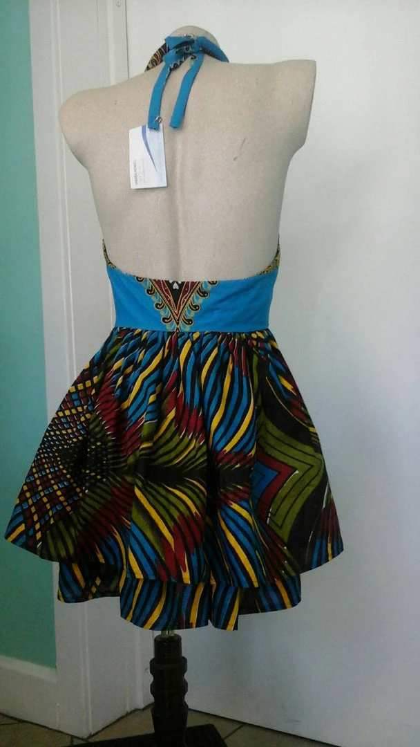 Tidal Cool Dresses Halter Neck Sundress In Rich Dashiki And Feather African Ankara Prints