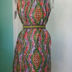 Tidal Cool Ankara Sheath In Vlisco Wax Block Cotton And Lace Sleeves Dresses