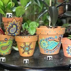 Tidal Cool Blue And Green Handpainted Henna Terra Cotta Pots Henna Art And Decor