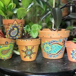 Tidal Cool Blue And Green Handpainted Henna Terra Cotta Pots Henna Art And Decor