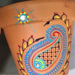 Tidal Cool Rainbow Henna Design Hand Painted Terra Cotta Pots