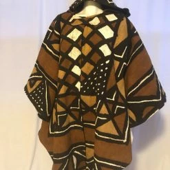 Tidal Cool Long African Mudcloth Cape With Hood In Black, Brown And White Bomber Jackets