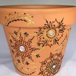 Tidal Cool Earthy Henna Design Hand Painted Terra Cotta Pots Henna Art And Decor