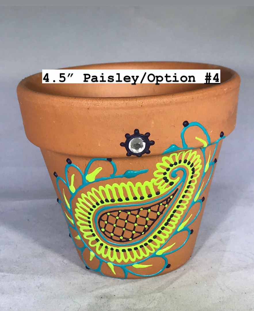 Tidal Cool Blue And Green Handpainted Henna Terra Cotta Pots Henna Art And Decor