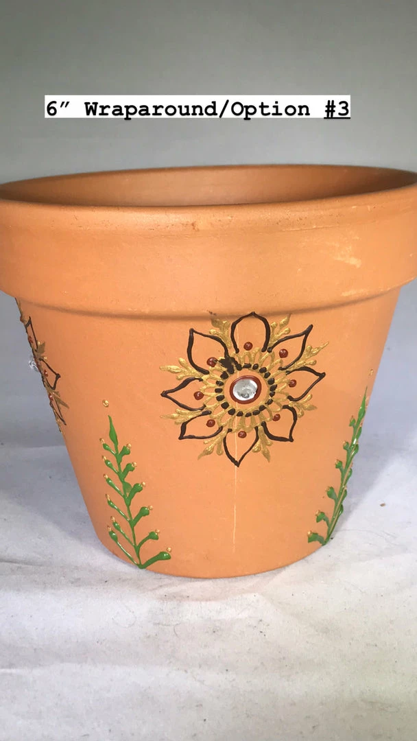 Tidal Cool Earthy Henna Design Hand Painted Terra Cotta Pots Henna Art And Decor