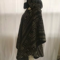 Tidal Cool Long African Mudcloth Cape With Hood In Black And White