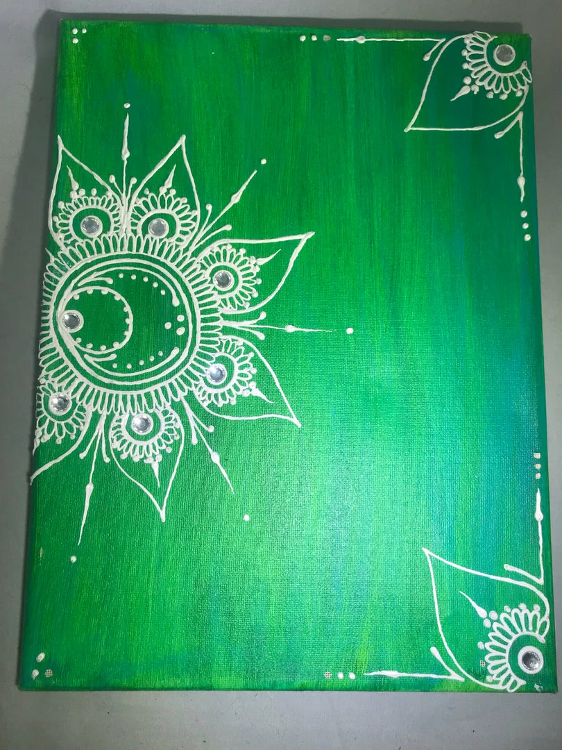 Tidal Cool Green And White Acrylic On Canvas Henna Painting Henna Art And Decor