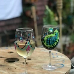 Tidal Cool Hand Painted Wine Glasses In Colorful Henna Design Henna Art And Decor