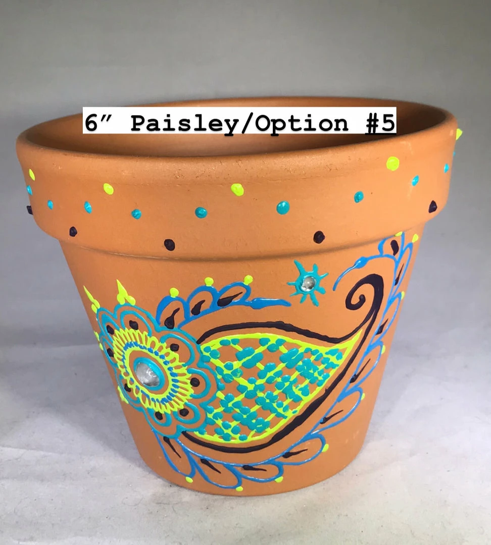 Tidal Cool Blue And Green Handpainted Henna Terra Cotta Pots Henna Art And Decor